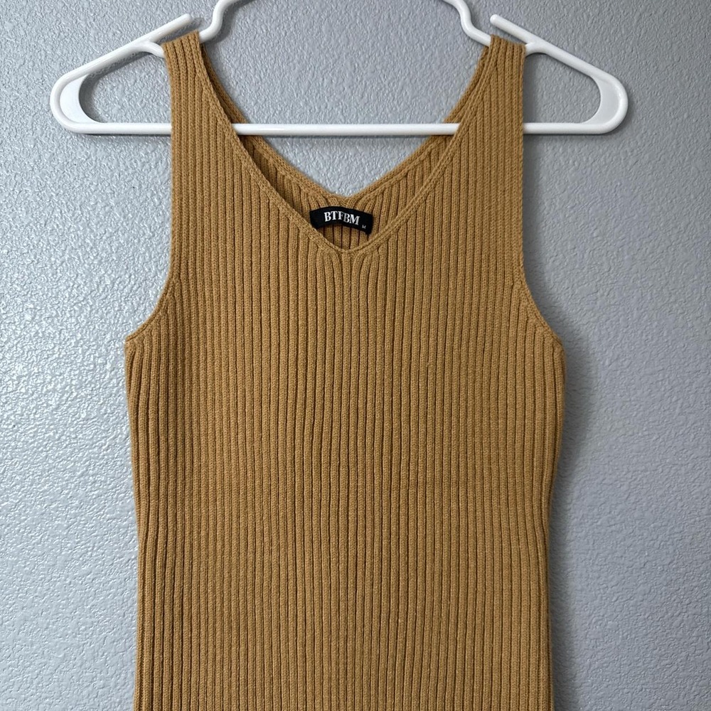 BTFBM adorable tan colored tank sweater dress - Picture 2 of 4